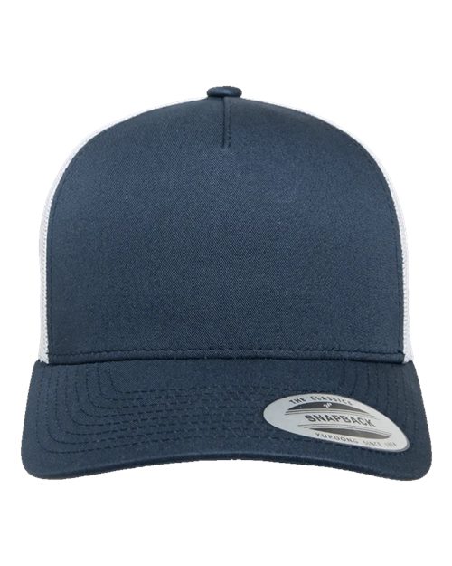 YP Classics 6506 — Five-Panel Retro Trucker Cap — Navy/ White