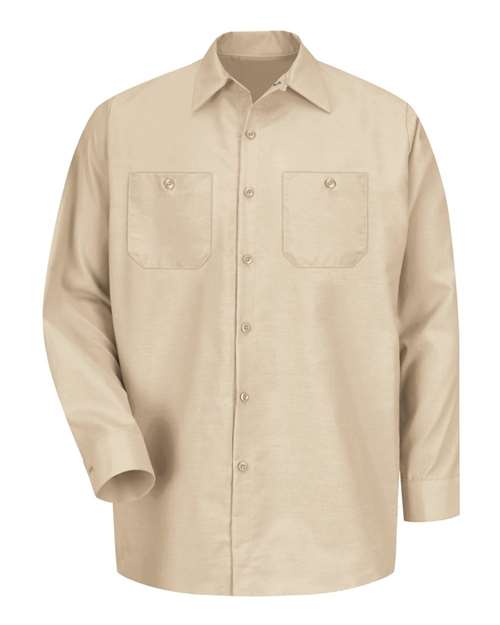 Red Kap SP14T — Men's Tall Industrial Long Sleeve Work Shirt — Light Tan
