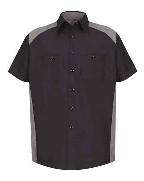 Red Kap SP28T — Men's Tall Short Sleeve Motorsports Shirt — Black/ Silver