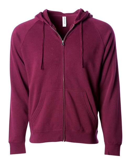 Independent Trading Co. PRM33SBZ — Unisex Special Blend Raglan Full-Zip Hooded Sweatshirt — Maroon
