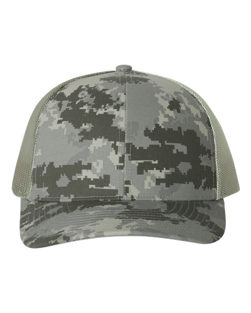 Richardson 112P — Printed Trucker Cap — Military Digital Camo/ Light Green