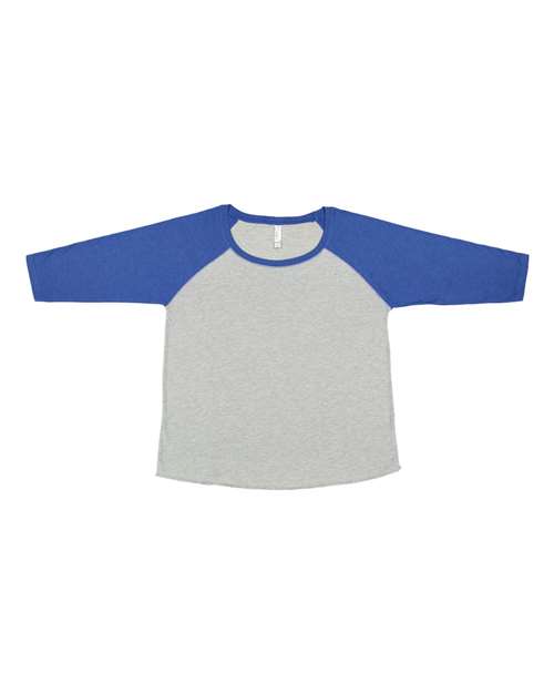 LAT 3830 — Women's Curvy Collection Baseball Three-Quarter Sleeve Tee — Vintage Heather/ Vintage Royal