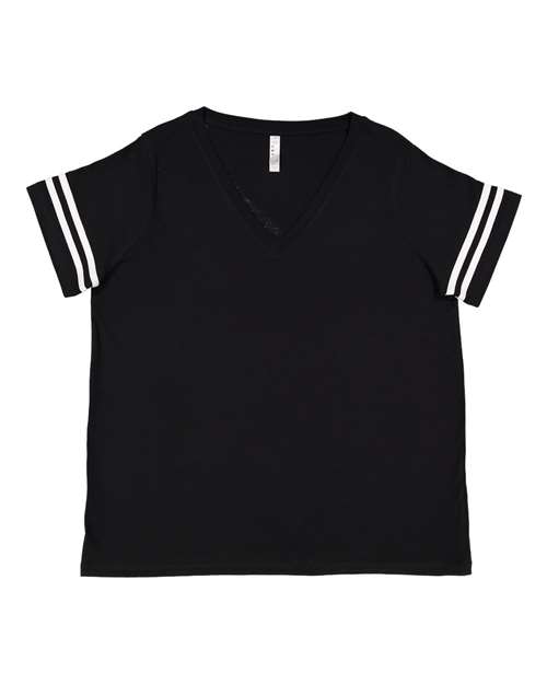 LAT 3837 — Women's Curvy Collection Vintage Football Tee — Black Solid/ White