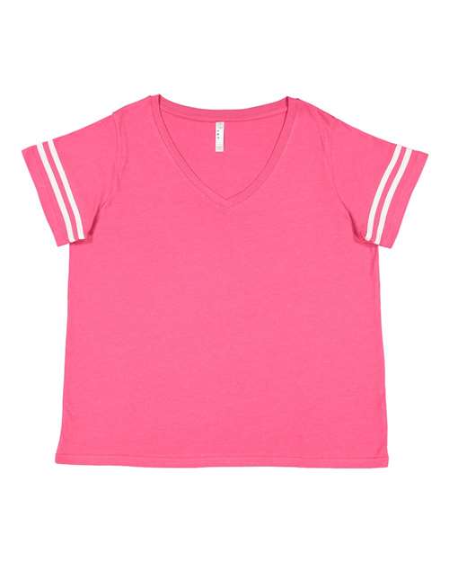 LAT 3837 — Women's Curvy Collection Vintage Football Tee — Vintage Hot Pink/ White
