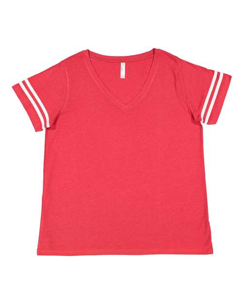 LAT 3837 — Women's Curvy Collection Vintage Football T-Shirt — Vintage Red/ White