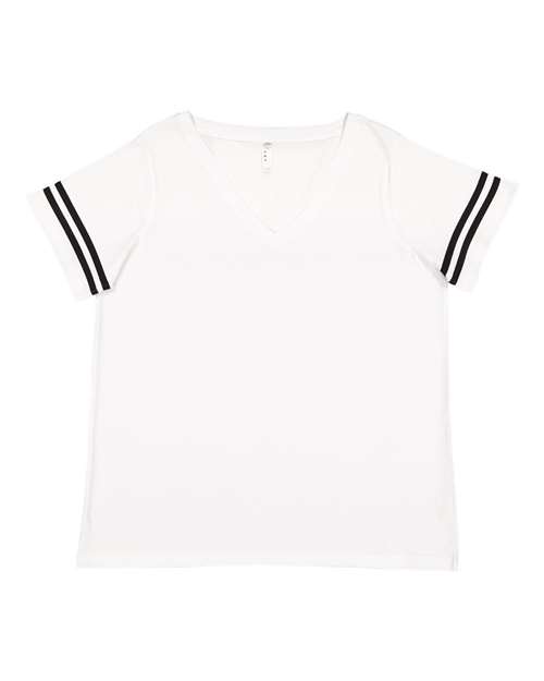 LAT 3837 — Women's Curvy Collection Vintage Football Tee — White Solid/ Black