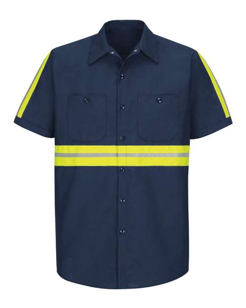 Red Kap SP24ET — Men's Tall Enhanced Visibility Industrial Work Shirt — Navy/ Yellow Trim