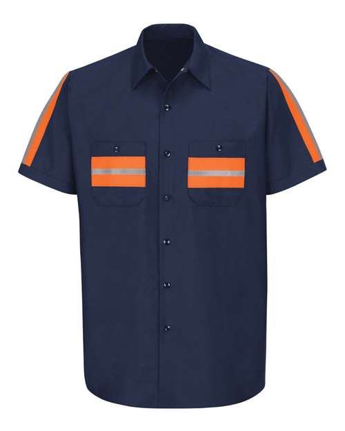 Red Kap SP24E — Men's Enhanced Visibility Industrial Work Shirt — Navy/ Orange Trim