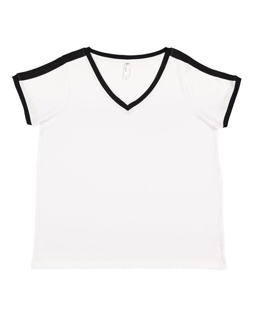 LAT 3832 — Women's Curvy Retro Ringer Premium Jersey V-Neck Tee — main view
