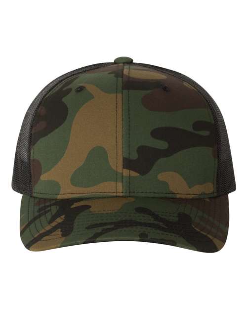 YP Classics 6606 — Retro Trucker Cap — Green Camo/ Black