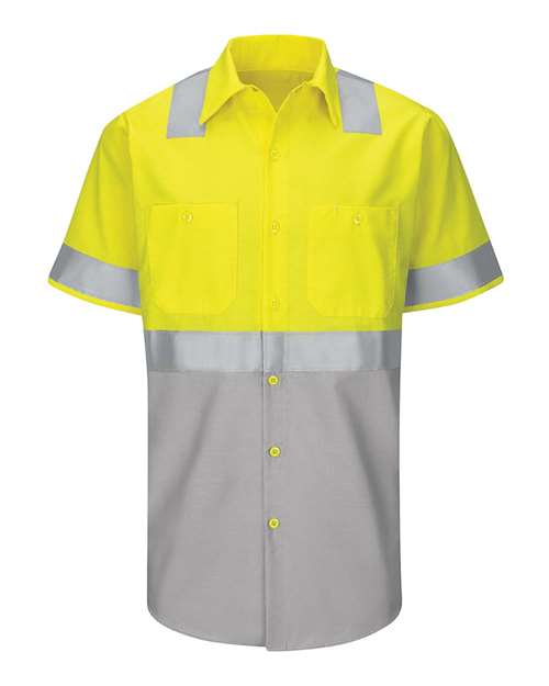 Red Kap SY24 — Men's Enhanced & Hi-Visibility Work Shirt — Fluorescent Yellow/ Green/ Grey