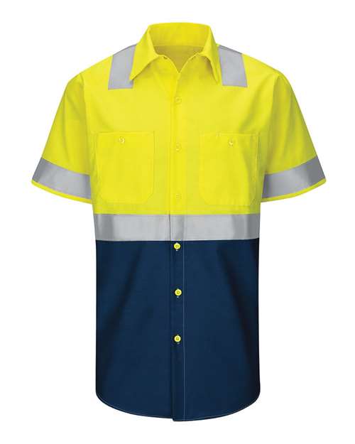 Red Kap SY24 — Men's Enhanced & Hi-Visibility Work Shirt — Fluorescent Yellow/ Green/ Navy