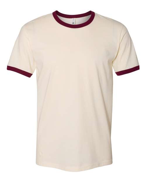 Next Level 3604 — Unisex Cotton Ringer T-Shirt — Natural/ Maroon