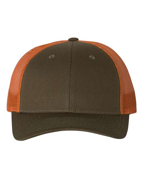 Richardson 115 — Low Pro Trucker Cap — Dark Loden/ Jaffa Orange