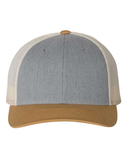 Richardson 115 — Low Pro Trucker Cap — Heather Grey/ Birch/ Amber Gold