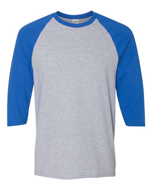 Gildan 5700 — Unisex Heavy Cotton™ Raglan Three-Quarter Sleeve T-Shirt — Sport Grey/ Royal