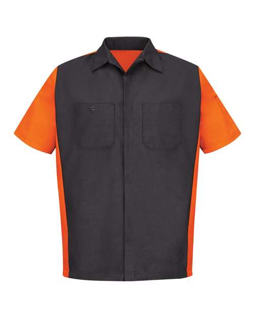 Red Kap SY20T — Men's Tall Short Sleeve Automotive Crew Shirt — Charcoal/ Orange