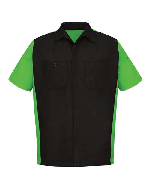 Red Kap SY20T — Men's Tall Short Sleeve Automotive Crew Shirt — Black/ Lime