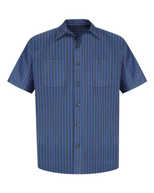 Red Kap SP24T — Men's Tall Industrial Short Sleeve Work Shirt — Grey/ Blue Stripe