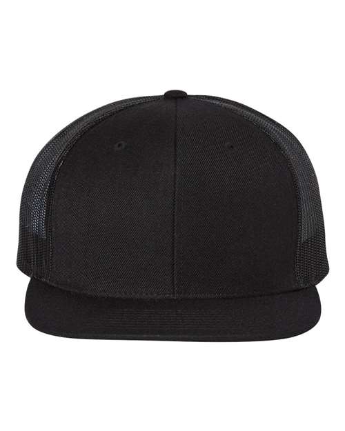 Richardson 511 — Wool Blend Flat Bill Trucker Cap — Black/ Black