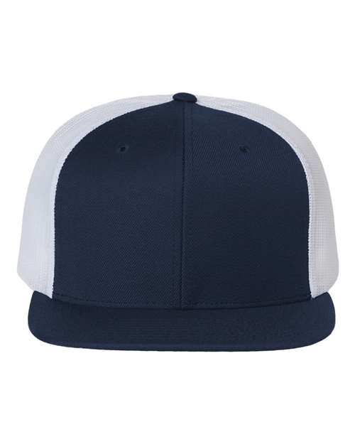 Richardson 511 — Wool Blend Flat Bill Trucker Cap — Navy/ White