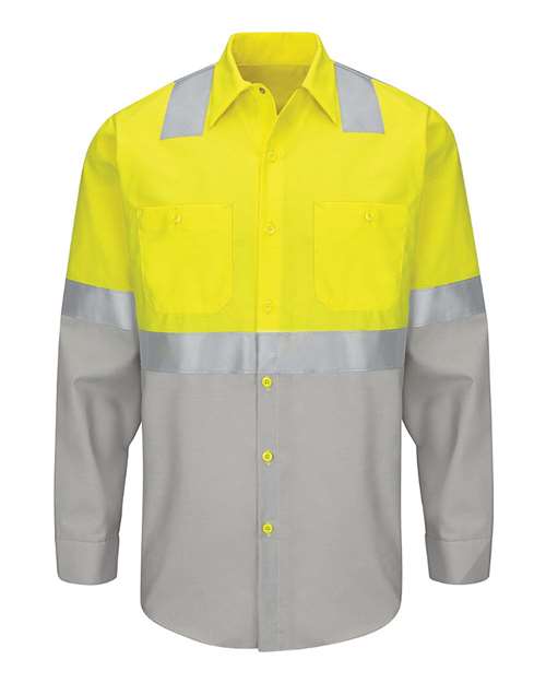 Red Kap SY14 — Men's Enhanced & Hi-Visibility Long Sleeve Work Shirt — Fluorescent Yellow/ Green/ Grey