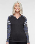 LAT 3534 — Women's Fine Jersey Mash Up Long Sleeve T-Shirt — main view