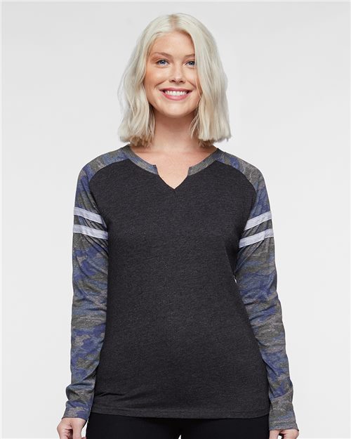 LAT 3534 — Women's Fine Jersey Mash Up Long Sleeve T-Shirt — main view