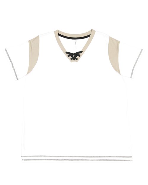 LAT 3833 — Women's Curvy Lace Up Fine Jersey Tee — main view