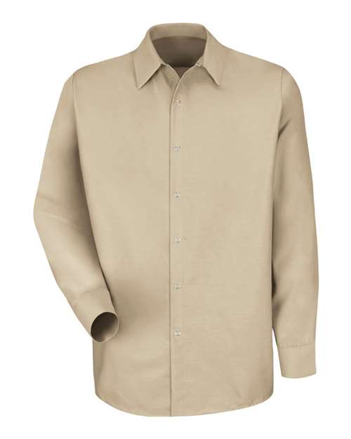 Red Kap SP16T — Men's Tall Specialized Pocketless Poplin Long Sleeve Work Shirt — Light Tan