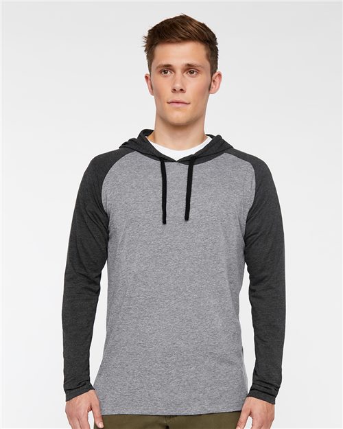 LAT 6917 — Unisex Fine Jersey Hooded Long Sleeve Raglan Tee — main view