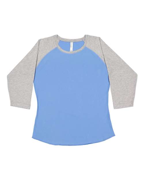 LAT 3530 — Women's Baseball Fine Jersey Three-Quarter Sleeve Tee — Carolina Blue/ Vintage Heather