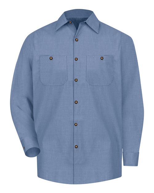 Red Kap SP14 — Men's Industrial Long Sleeve Work Shirt — Denim Blue Microcheck