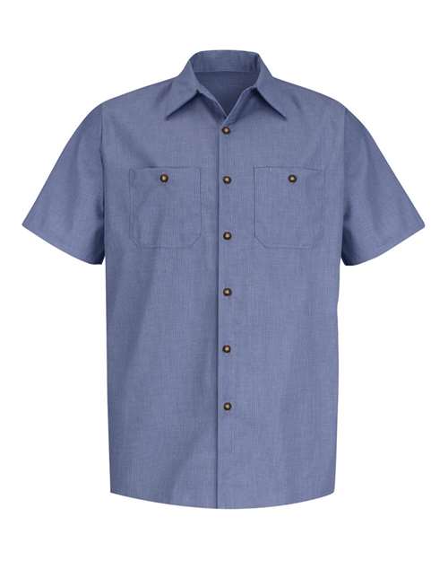 Red Kap SP24 — Men's Industrial Short Sleeve Work Shirt — Denim Blue Microcheck