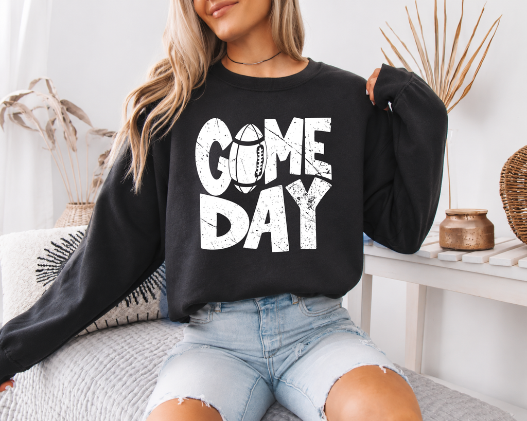 Game Day Sweatshirt, Distressed Football Crewneck, Football Season Sweater, Fall Football Sweatshirt, Comfort Colors Sweatshirt