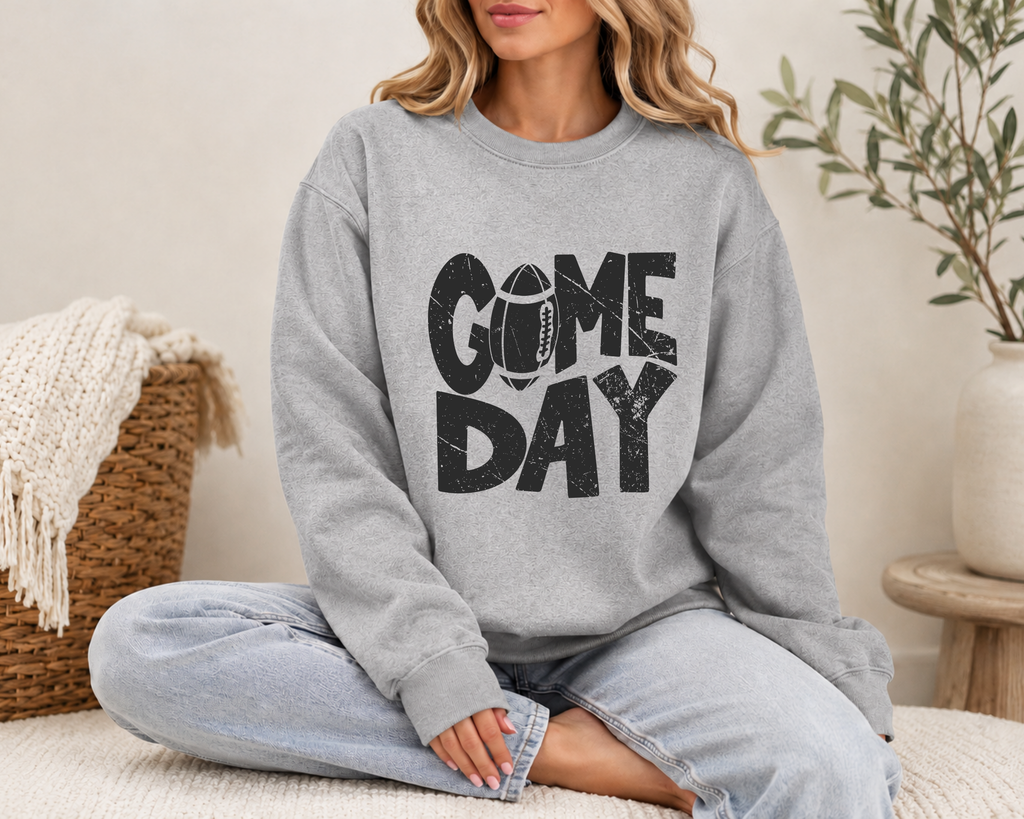 Game Day Sweatshirt, Distressed Football Crewneck, Football Season Sweater, Fall Football Sweatshirt, Comfort Colors Sweatshirt