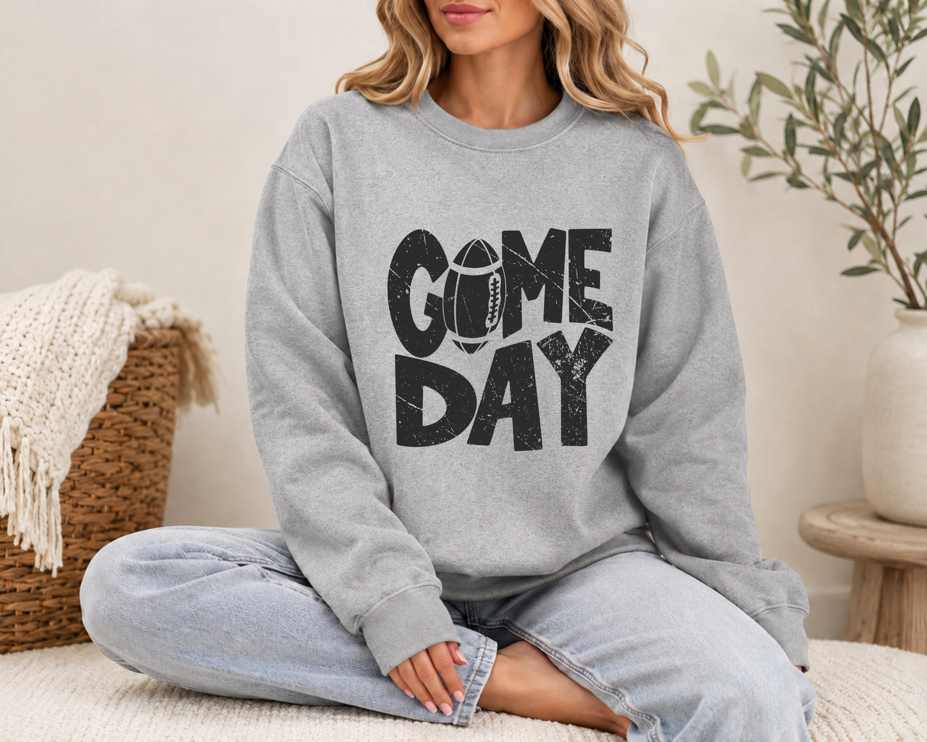 Game Day Sweatshirt, Distressed Football Crewneck, Football Season Sweater, Fall Football Sweatshirt, Comfort Colors Sweatshirt