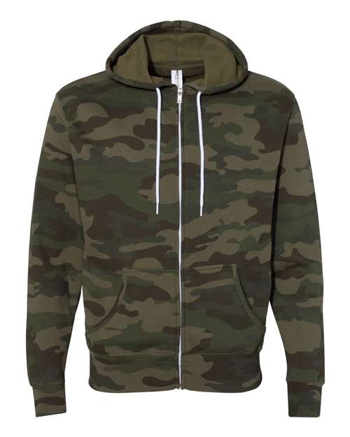 Independent Trading Co. AFX90UNZ — Unisex Lightweight Full-Zip Hooded Sweatshirt — Forest Camo