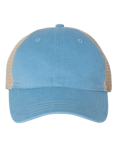 Richardson 111 — Garment-Washed Trucker Cap — Columbia Blue/ Khaki