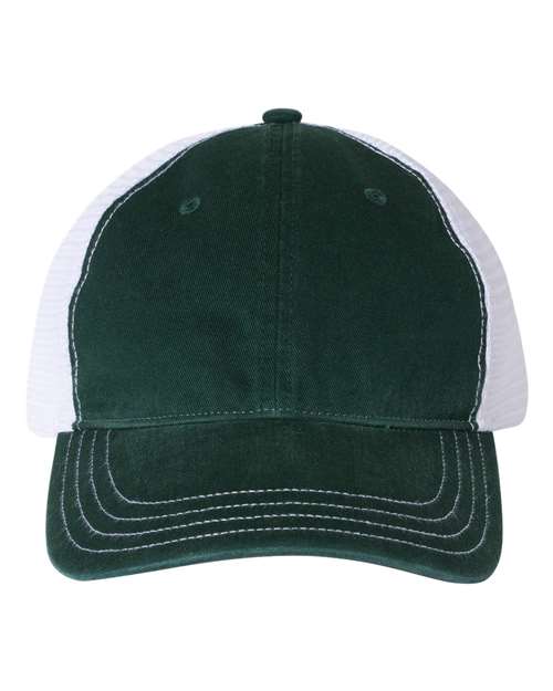 Richardson 111 — Garment-Washed Trucker Cap — Dark Green/ White