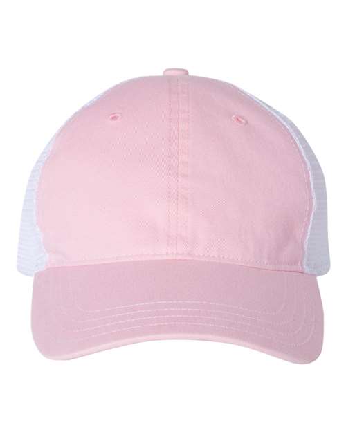 Richardson 111 — Garment-Washed Trucker Cap — Pink/ White