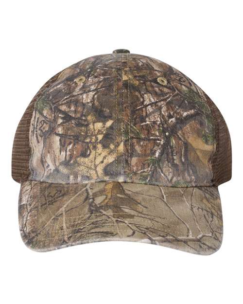 Richardson 111P — Garment Washed Printed Trucker Cap — Realtree Edge/ Brown