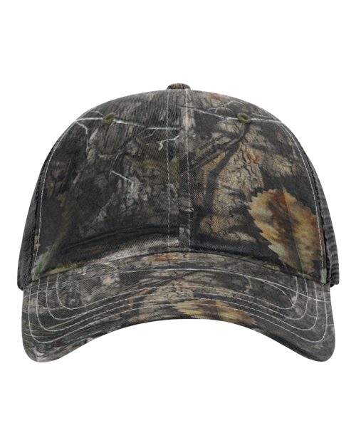 Richardson 111P — Garment Washed Printed Trucker Cap — Mossy Oak Country DNA/ Black