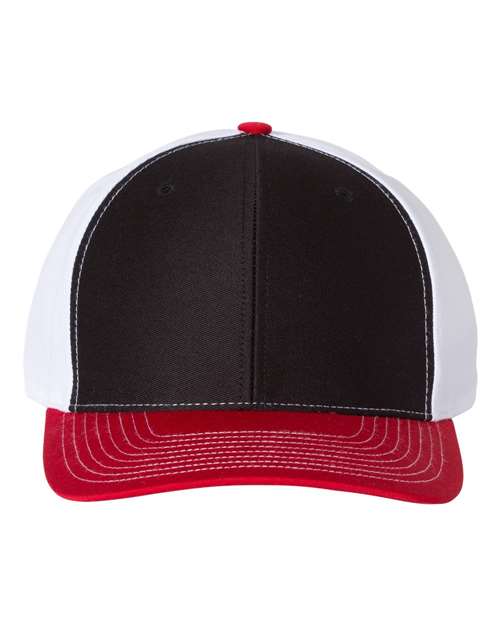 Richardson 312 — Twill Back Trucker Cap — Black/ White/ Red