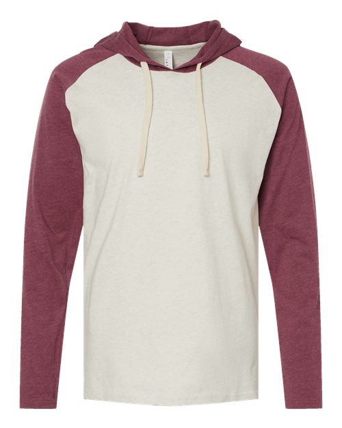 LAT 6917 — Men's Fine Jersey Hooded Long Sleeve Raglan T-Shirt — Natural Heather/ Vintage Burgundy/ Natural
