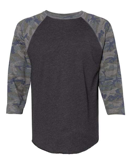 LAT 6930 — Unisex Baseball Fine Jersey Three-Quarter Sleeve Tee — Vintage Smoke/ Vintage Camo