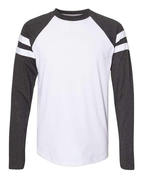 LAT 6934 — Unisex Fine Jersey Mash Up Long Sleeve Tee — Blended White/ Vintage Smoke