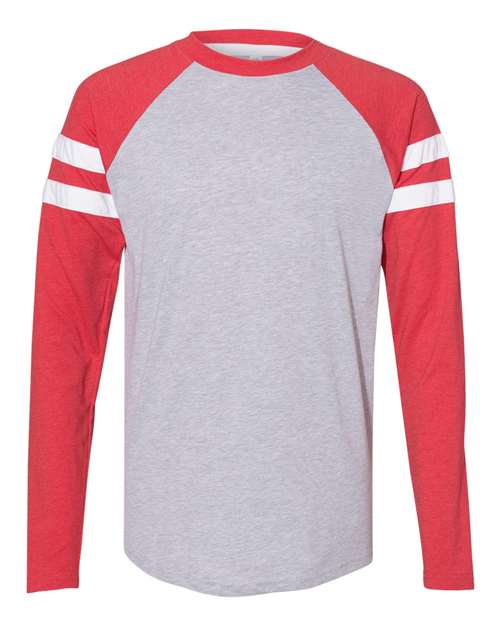 LAT 6934 — Unisex Fine Jersey Mash Up Long Sleeve Tee — Vintage Heather/ Vintage Red