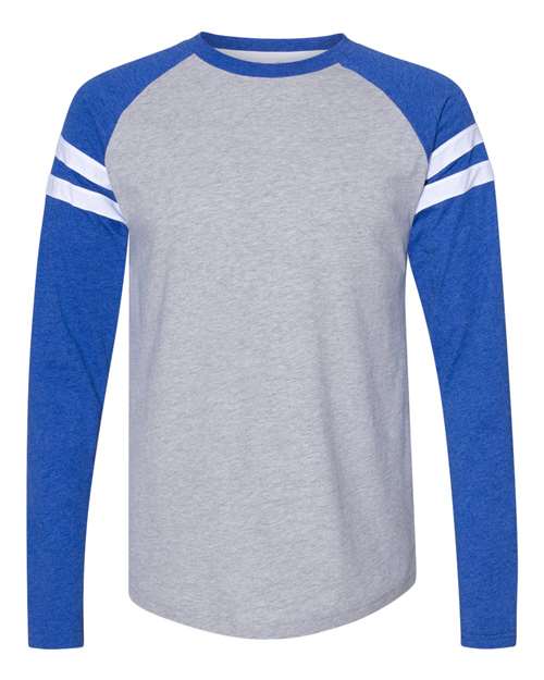 LAT 6934 — Unisex Fine Jersey Mash Up Long Sleeve Tee — Vintage Heather/ Vintage Royal