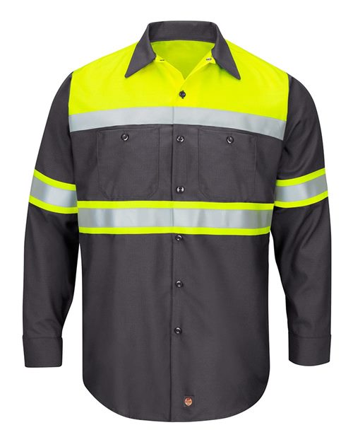 Red Kap SY70 — Men's Hi-Visibility Colorblock Ripstop Long Sleeve Work Shirt — main view